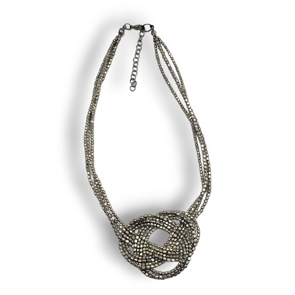 Multi Strand Celtic Knot Silver Tone Seed Bead Collar Choker Necklace - Picture 3 of 6